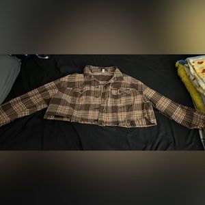 Women’s Cato brown plaid croppped denim jacket style jacket in size xl